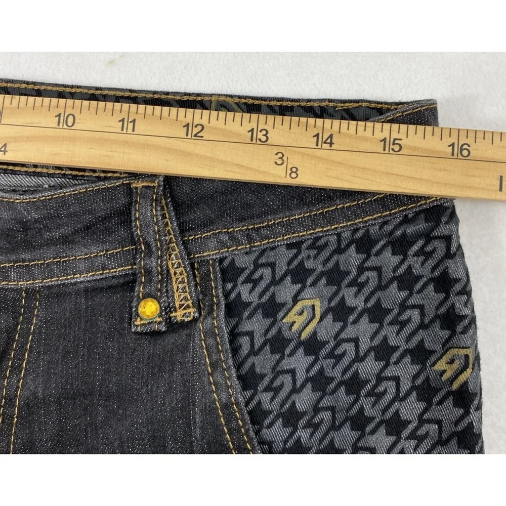 G Unit Company Denim Shorts Junior 11 Dark Wash Gold Rhinestones Flap‎ Pockets